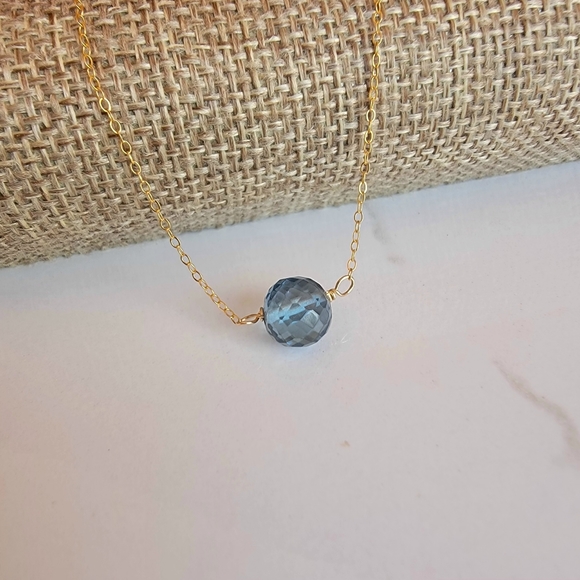 London Blue Topaz Necklace Minimalist Crystal Gemstone December Birthstone - Picture 5 of 6